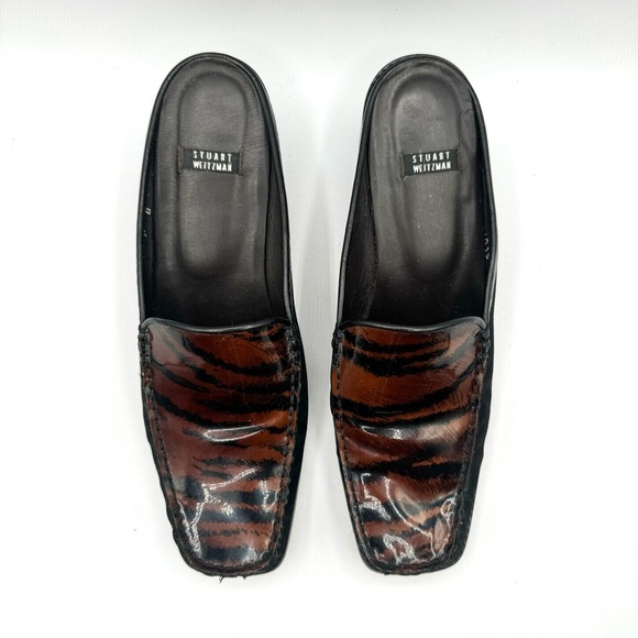 STUART WEITZMAN VINTAGE BLACK BROWN SHOE ANIMAL PRINTS SLIP ON SHOE BLOCK HEELS - Picture 3 of 16